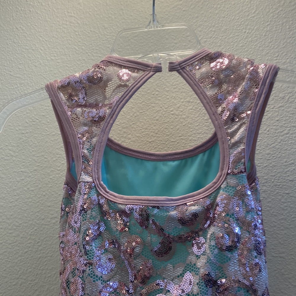curtain call girls ballet tutu costume pink/teal sequin bodice layer mes… - Picture 3 of 5